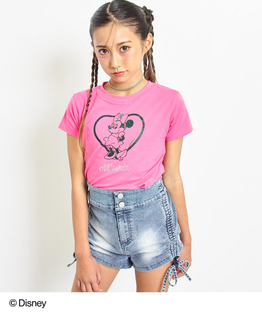 【Disney】＜Minnie＞ ANAP GiRL ラインストーン ロゴ & ラメプリント ミニ Tシャツ 913-7734