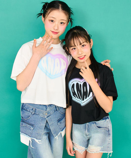 ハート グラデーション プリント クロップド Tシャツ 【キッズお揃い】 913-7738