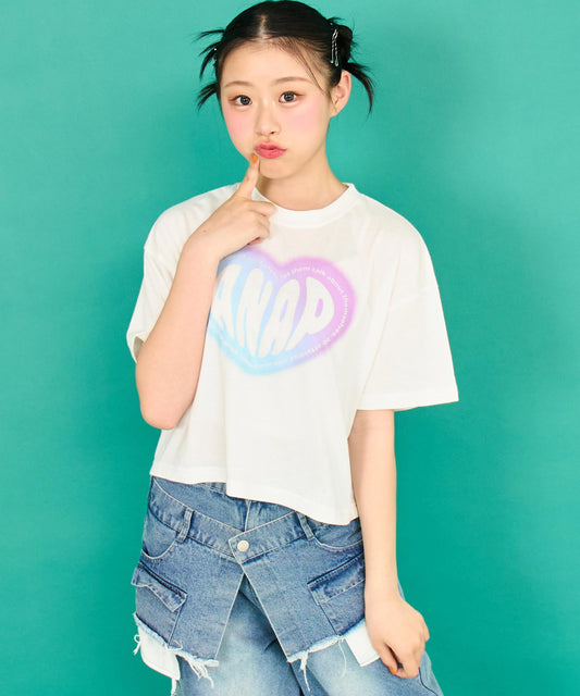 ハート グラデーション プリント クロップド Tシャツ 【キッズお揃い】 913-7738