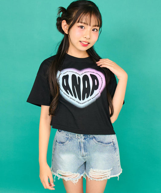 ハート グラデーション プリント クロップド Tシャツ 【キッズお揃い】 913-7738