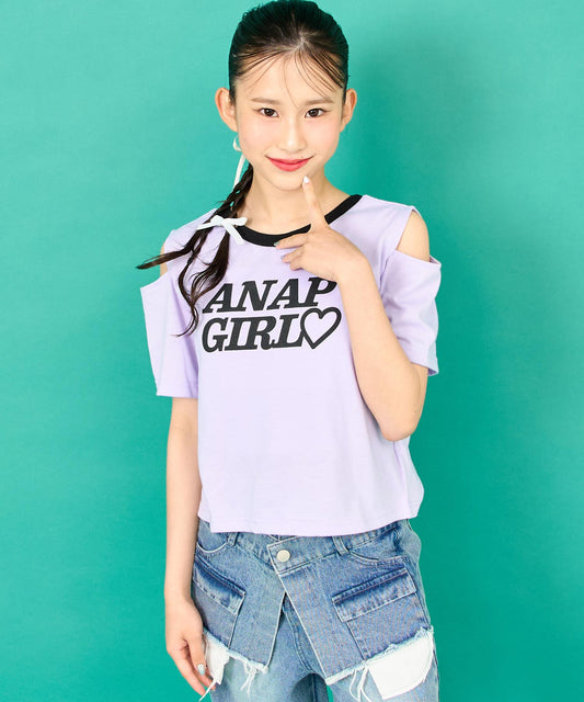 バック クロス  肩アキ デザイン プリント Tシャツ  913-7746