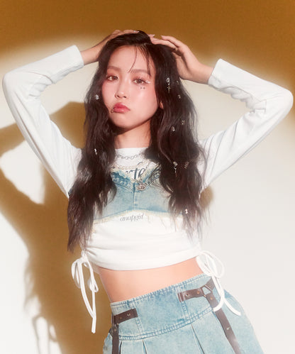 デニム ビスチェ風 シャーリングトップス【キッズお揃い】 913-7788