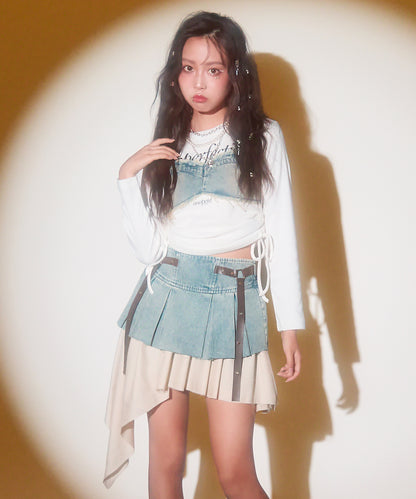 デニム ビスチェ風 シャーリングトップス【キッズお揃い】 913-7788