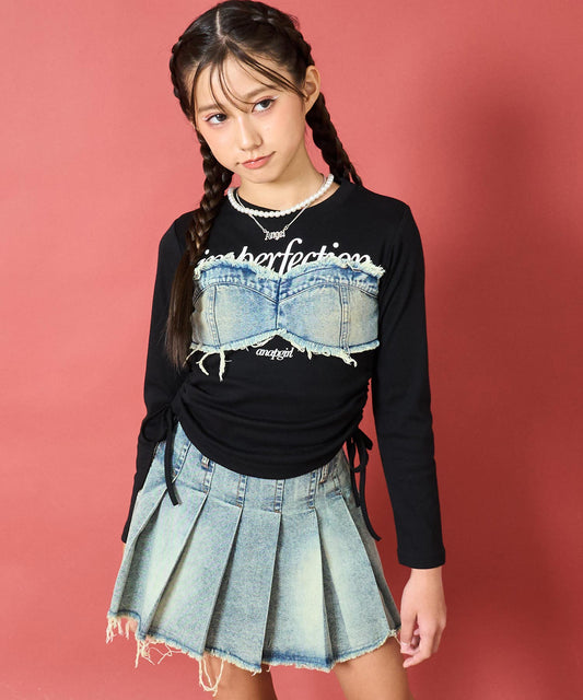 デニム ビスチェ風 シャーリングトップス【キッズお揃い】 913-7788