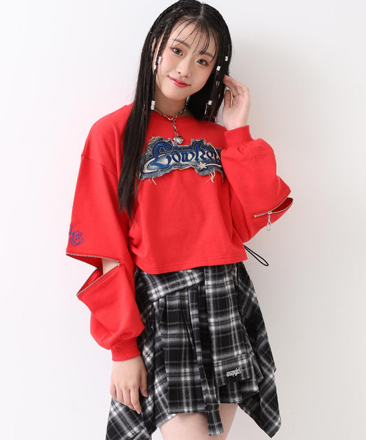 デニムワッペン 袖ジップ クロップド スウェット 913-7789