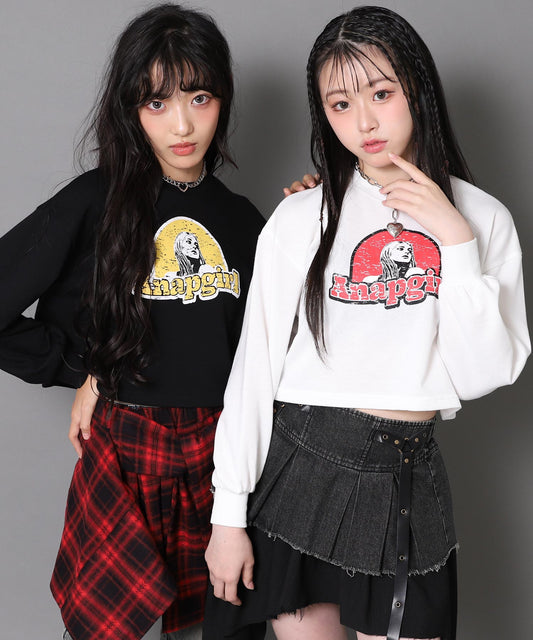 GIRL カスレ プリント クロップド スウェット 913-7804