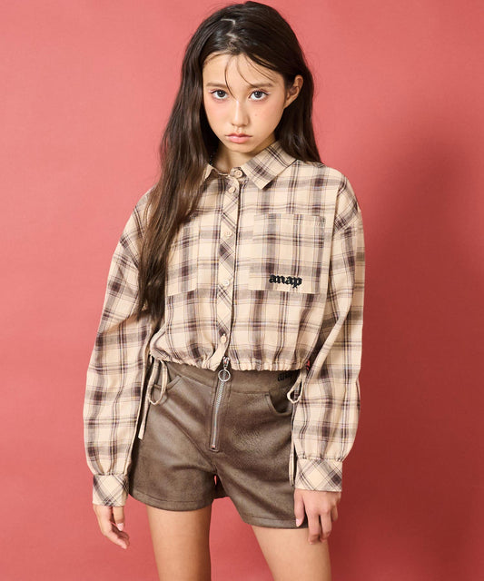 サイド シャーリング チェックシャツ【キッズお揃い】 913-7811