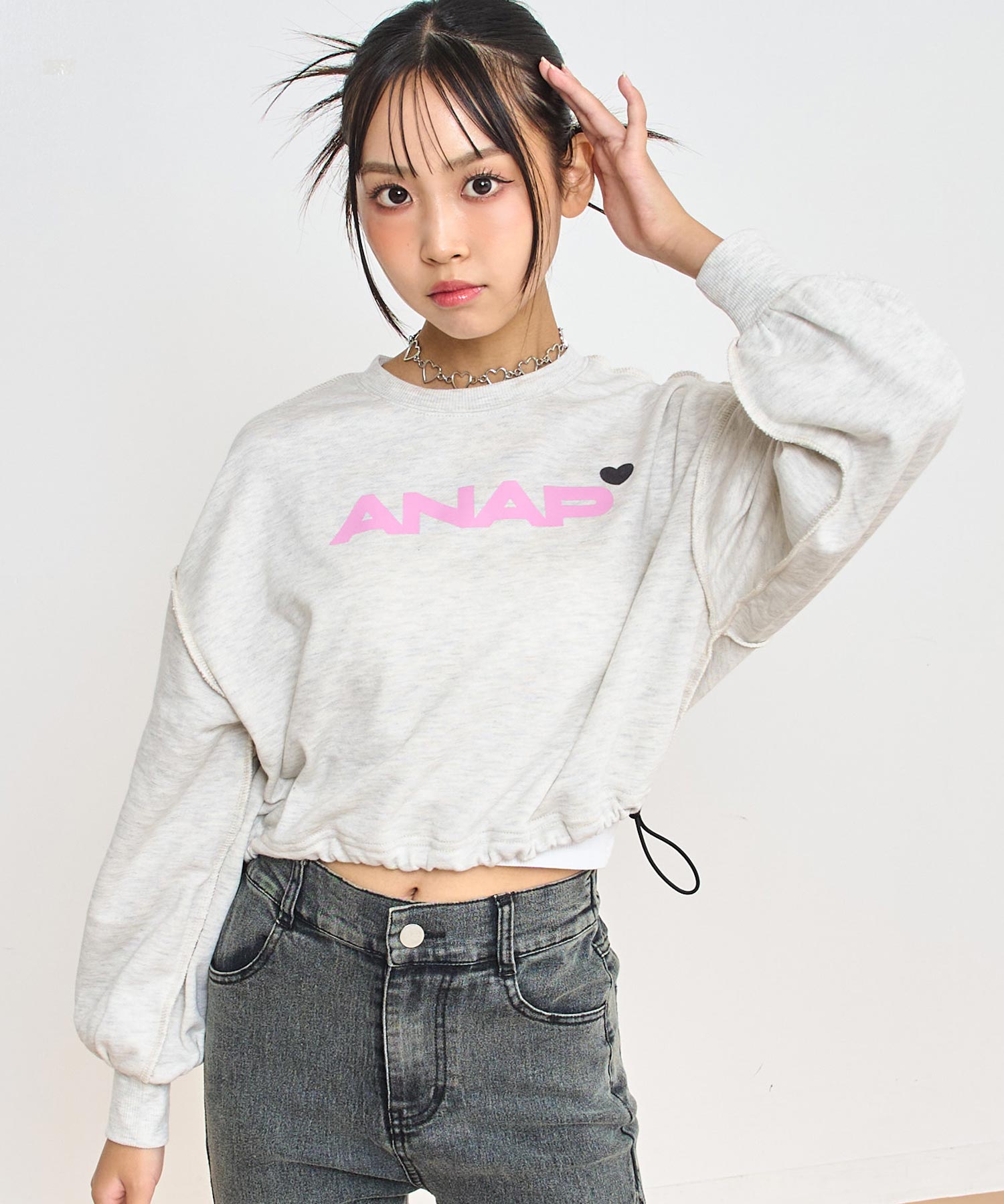 ANAPロゴ ドロスト付 クロップド トップス スウェット 【親子お揃い