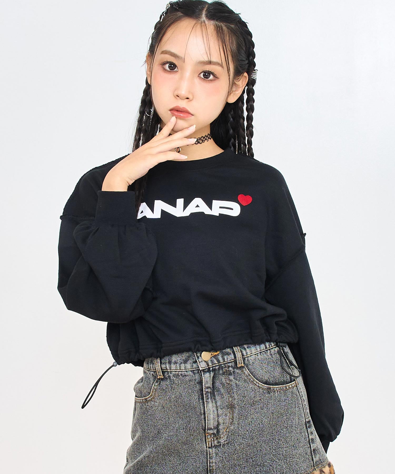 ANAPロゴ ドロスト付 クロップド トップス スウェット 【親子お揃い