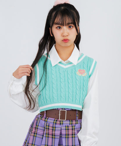 刺繡入 ライン ショート ニット ベスト 913-7849