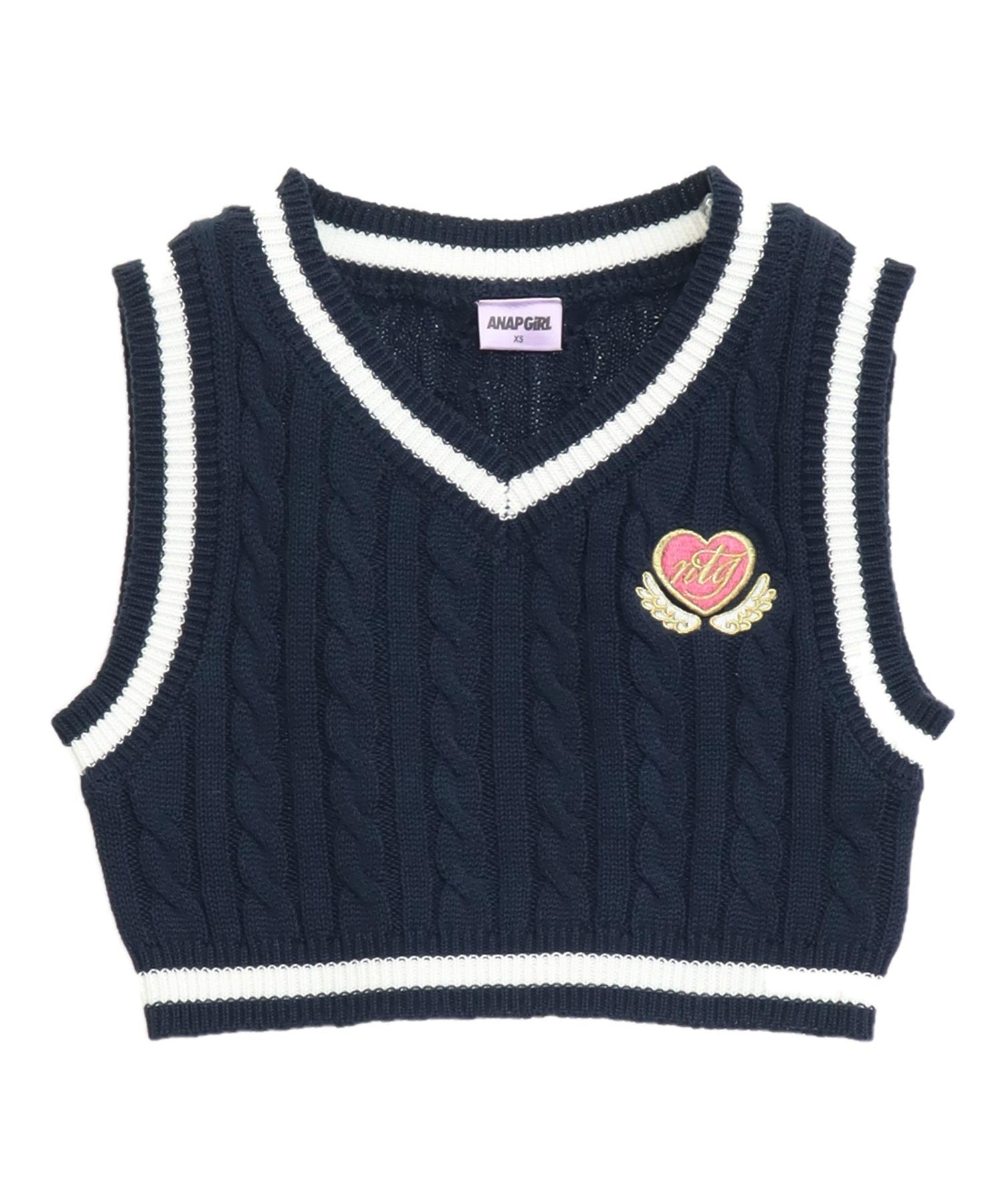 刺繡入 ライン ショート ニット ベスト 913-7849 – ANAP オンライン