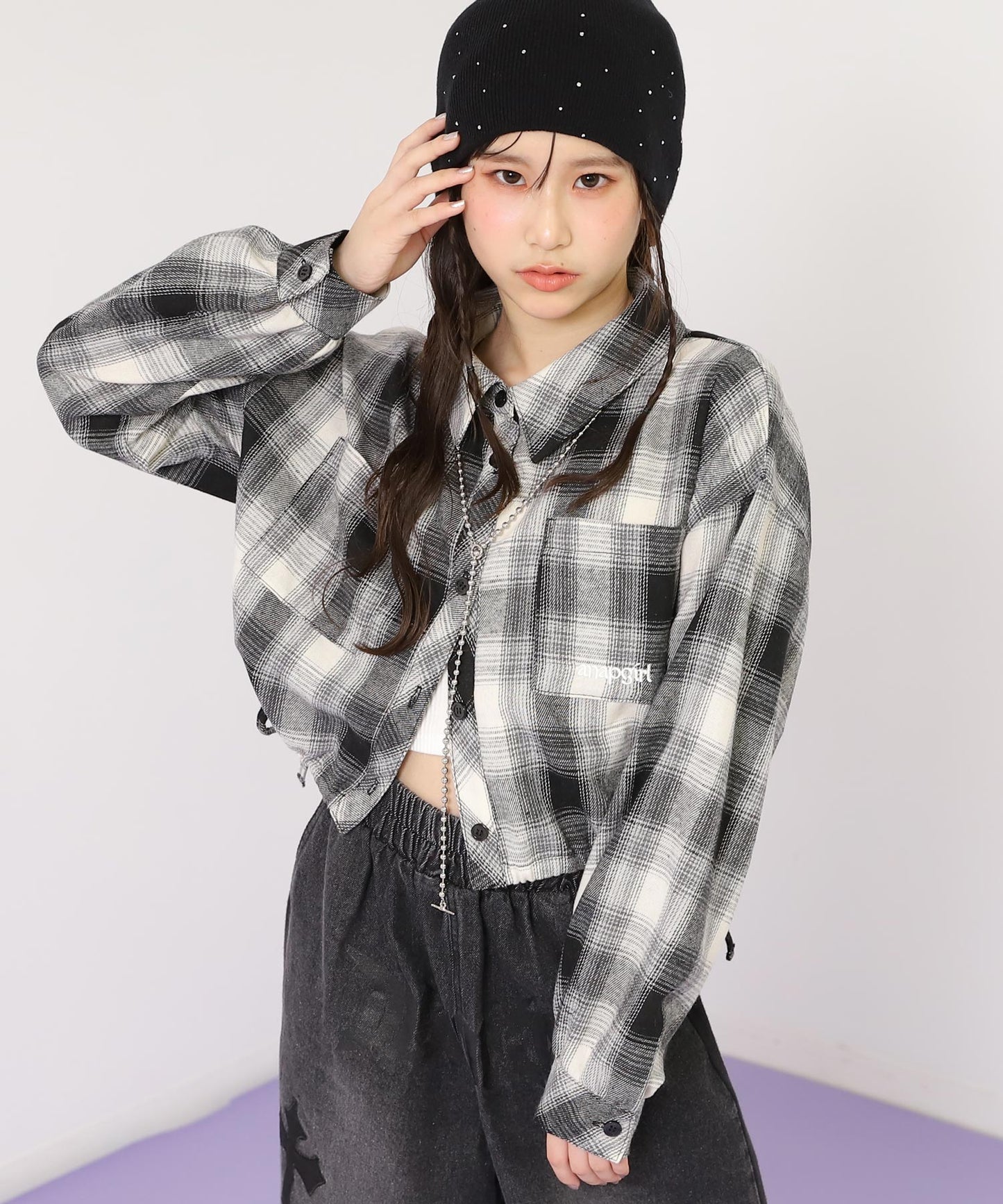 サイドシャーリング チェック シャツ  913-7853