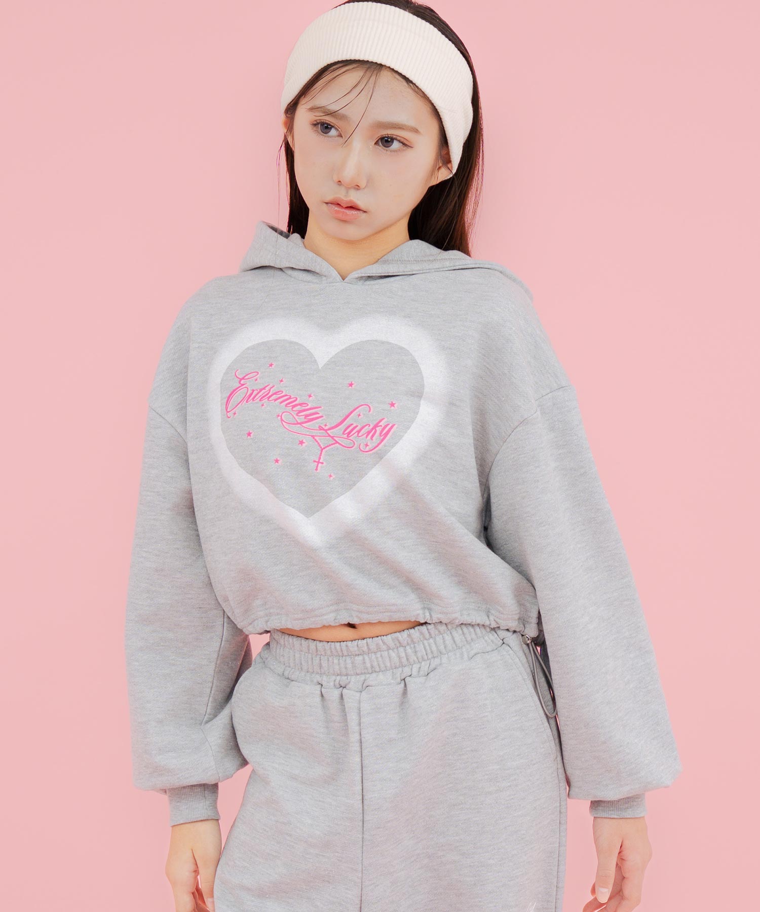 オーバー クロップド ラメ スウェット パーカー 【別売りセットアップ