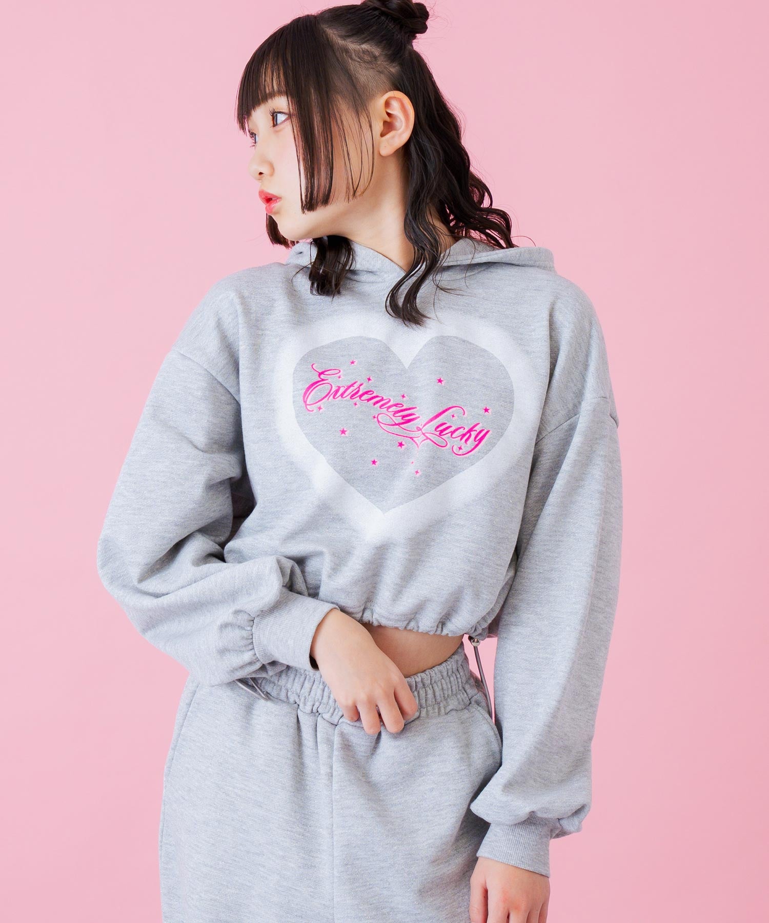 オーバー クロップド ラメ スウェット パーカー 【別売りセットアップ