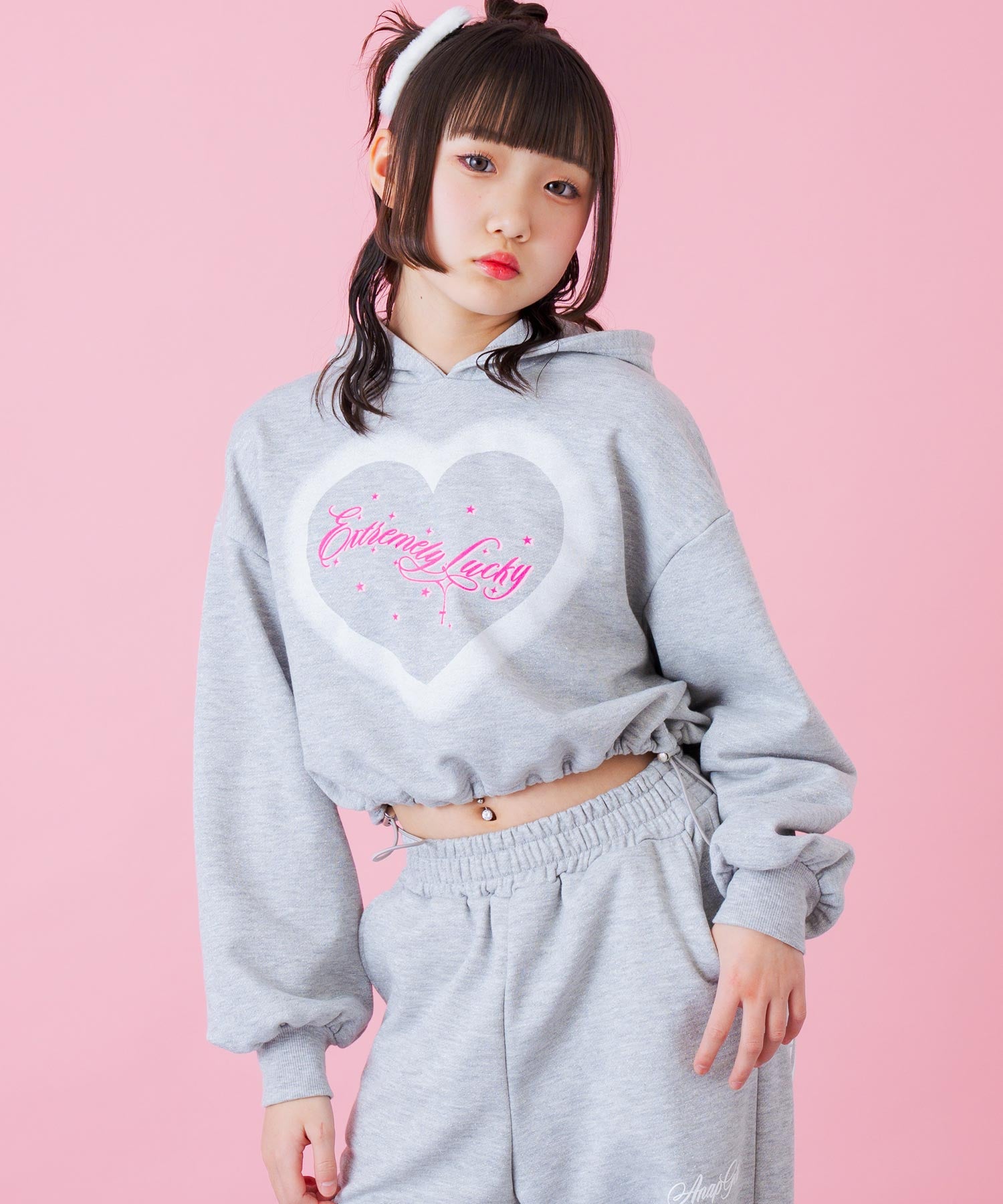 オーバー クロップド ラメ スウェット パーカー 【別売りセットアップ
