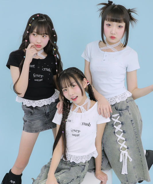 フリル レイヤードミエ ラインストーン トップス Tシャツ  913-7926