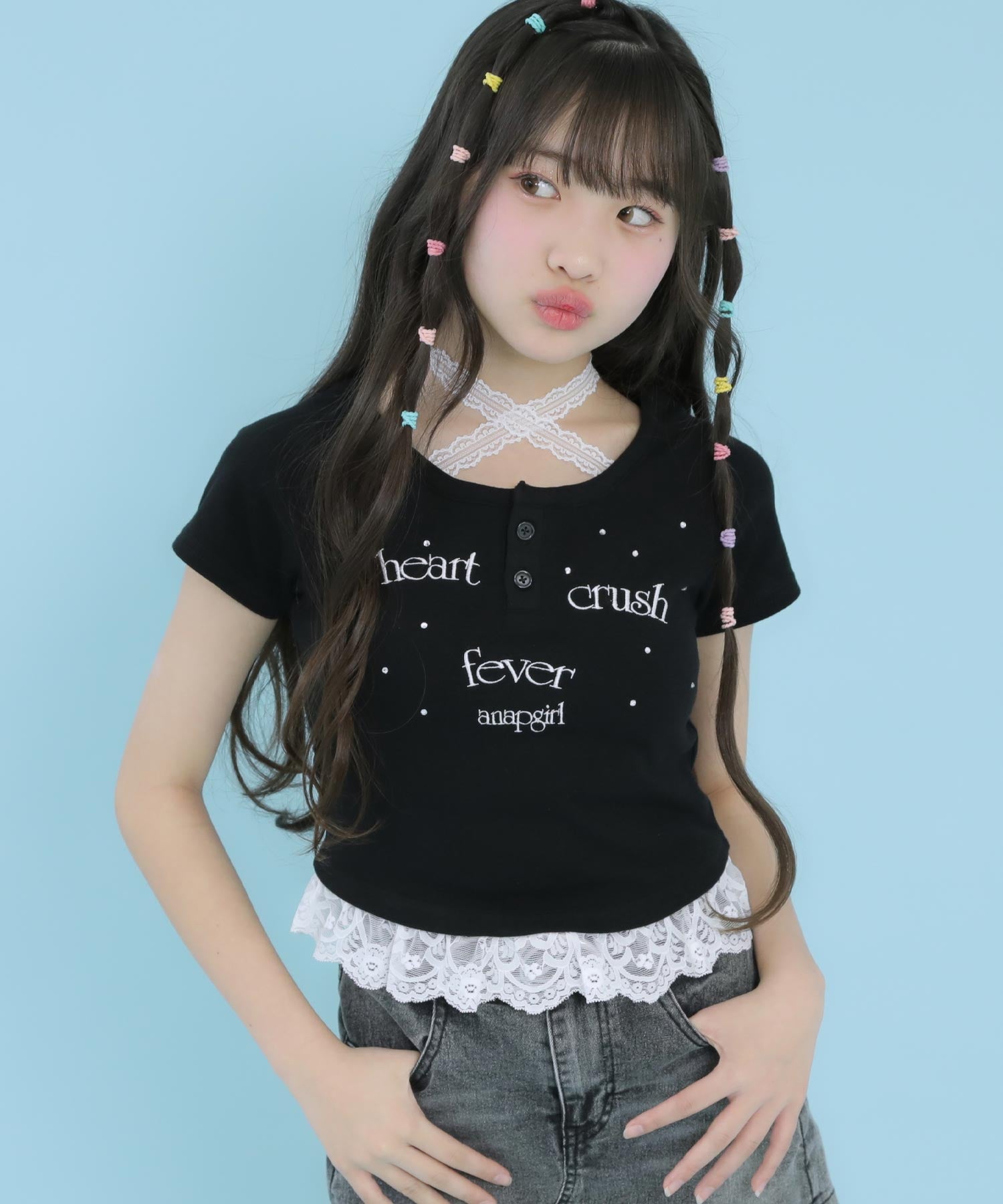 フリル レイヤードミエ ラインストーン トップス Tシャツ 913-7926