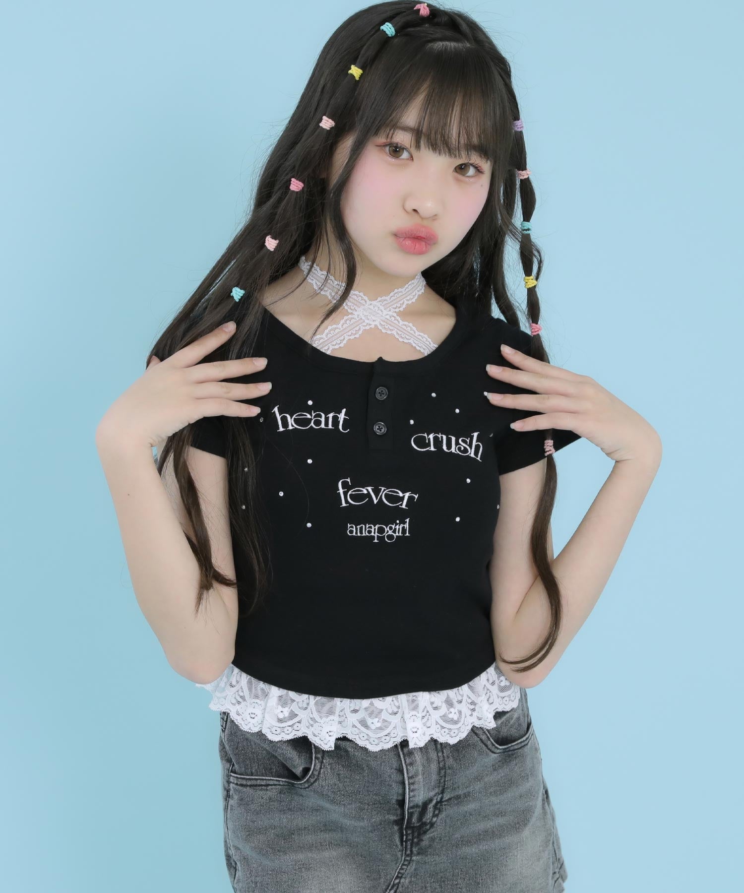 フリル レイヤードミエ ラインストーン トップス Tシャツ 913-7926