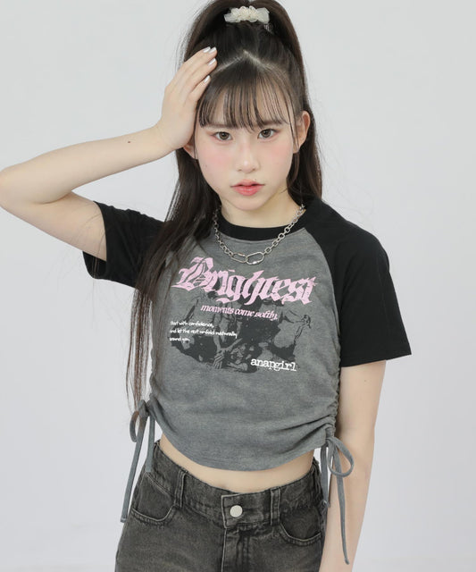 ROCK プリント ヴィンテージ風 シャーリング Tシャツ トップス 913-7931
