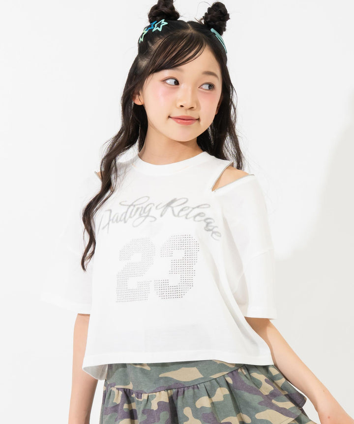 肩ジップ スタッズ ロゴTシャツ 913-7971