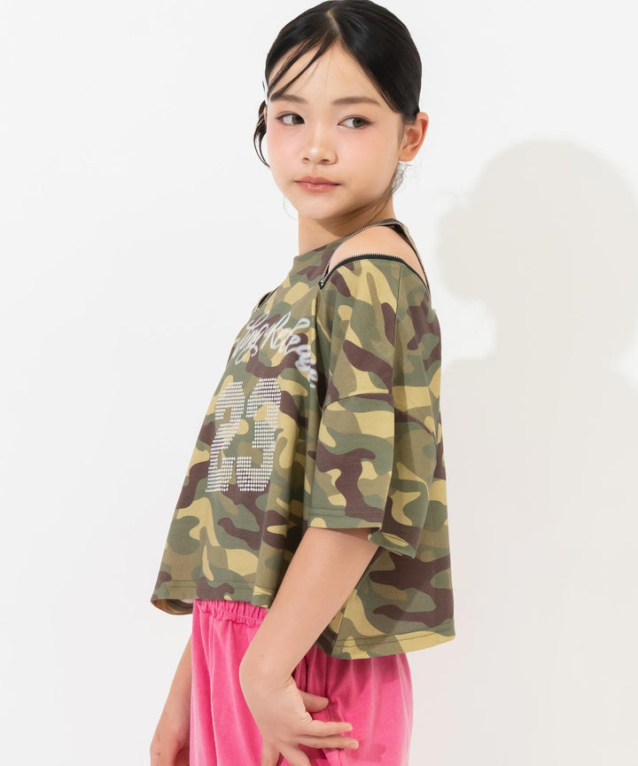 肩ジップ スタッズ ロゴTシャツ 913-7971