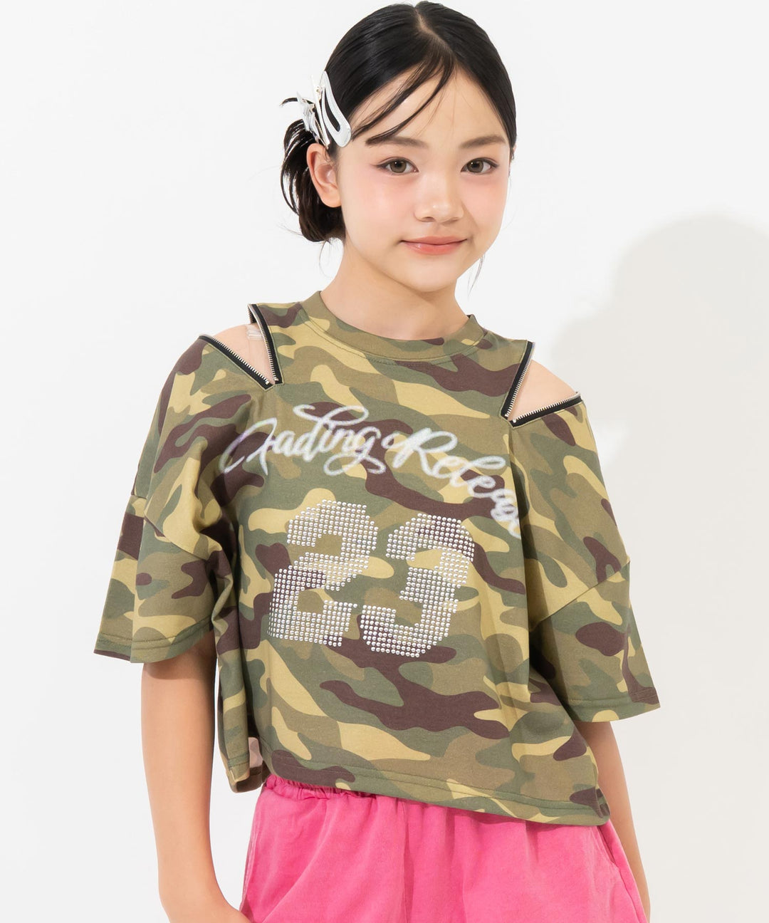 肩ジップ スタッズ ロゴTシャツ 913-7971
