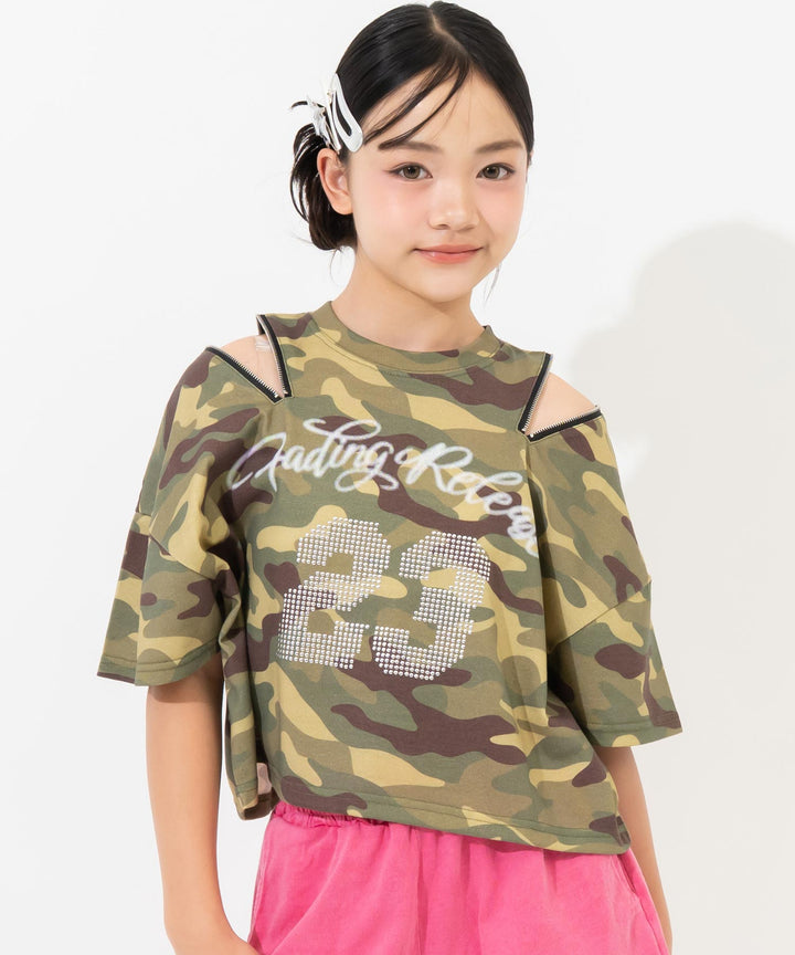 肩ジップ スタッズ ロゴTシャツ 913-7971