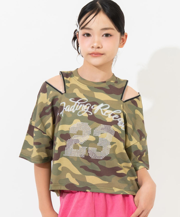 肩ジップ スタッズ ロゴTシャツ 913-7971