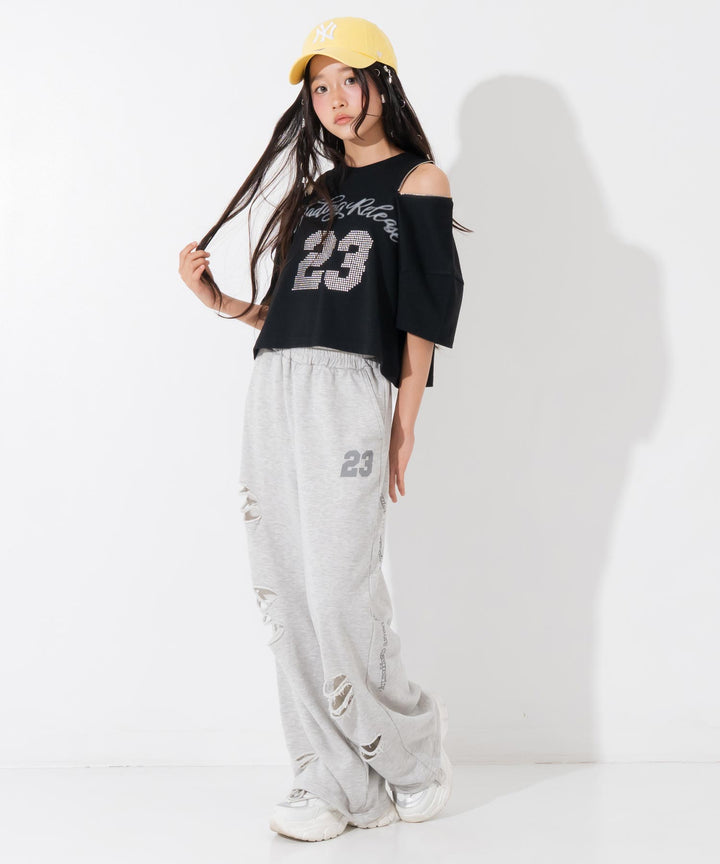 肩ジップ スタッズ ロゴTシャツ 913-7971