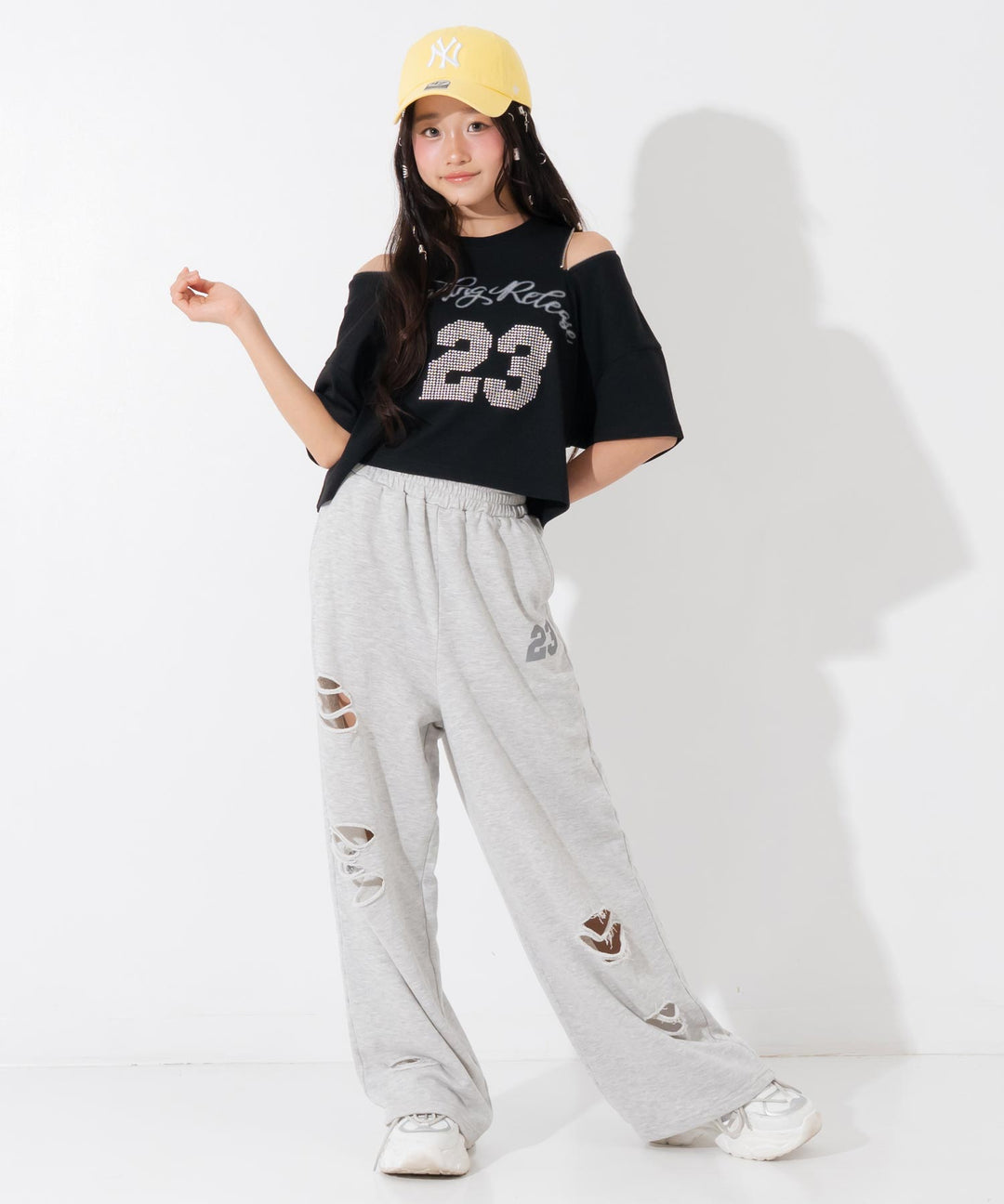 肩ジップ スタッズ ロゴTシャツ 913-7971