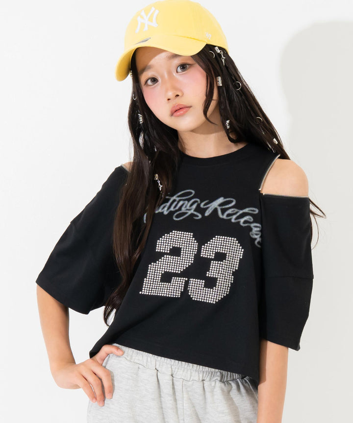 肩ジップ スタッズ ロゴTシャツ 913-7971