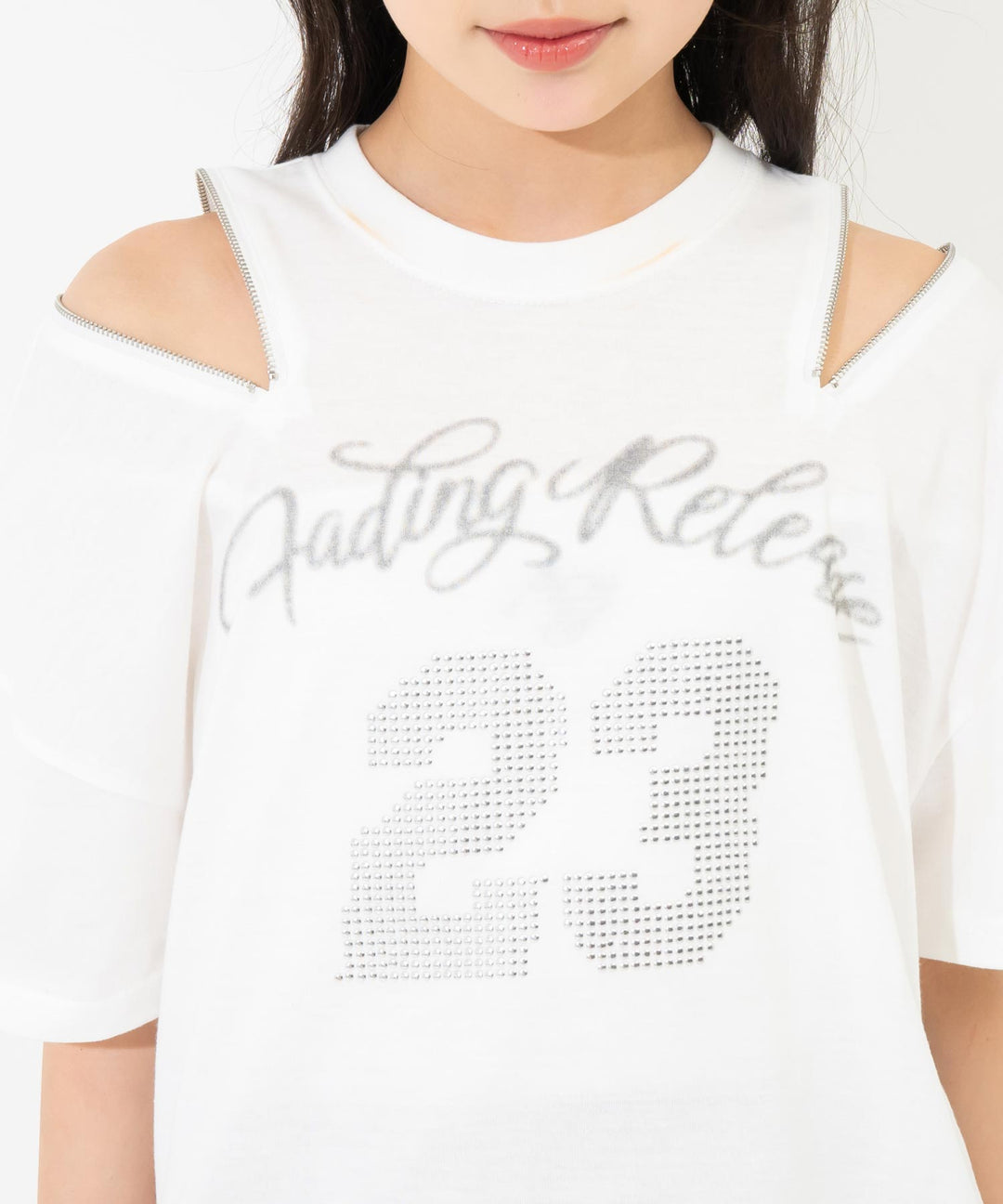 肩ジップ スタッズ ロゴTシャツ 913-7971