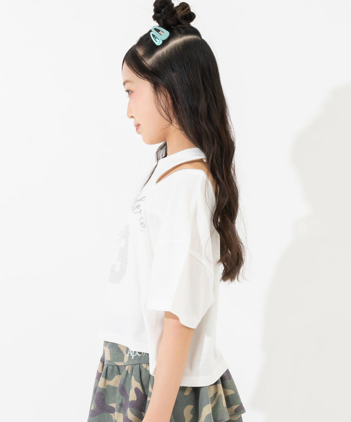 肩ジップ スタッズ ロゴTシャツ 913-7971