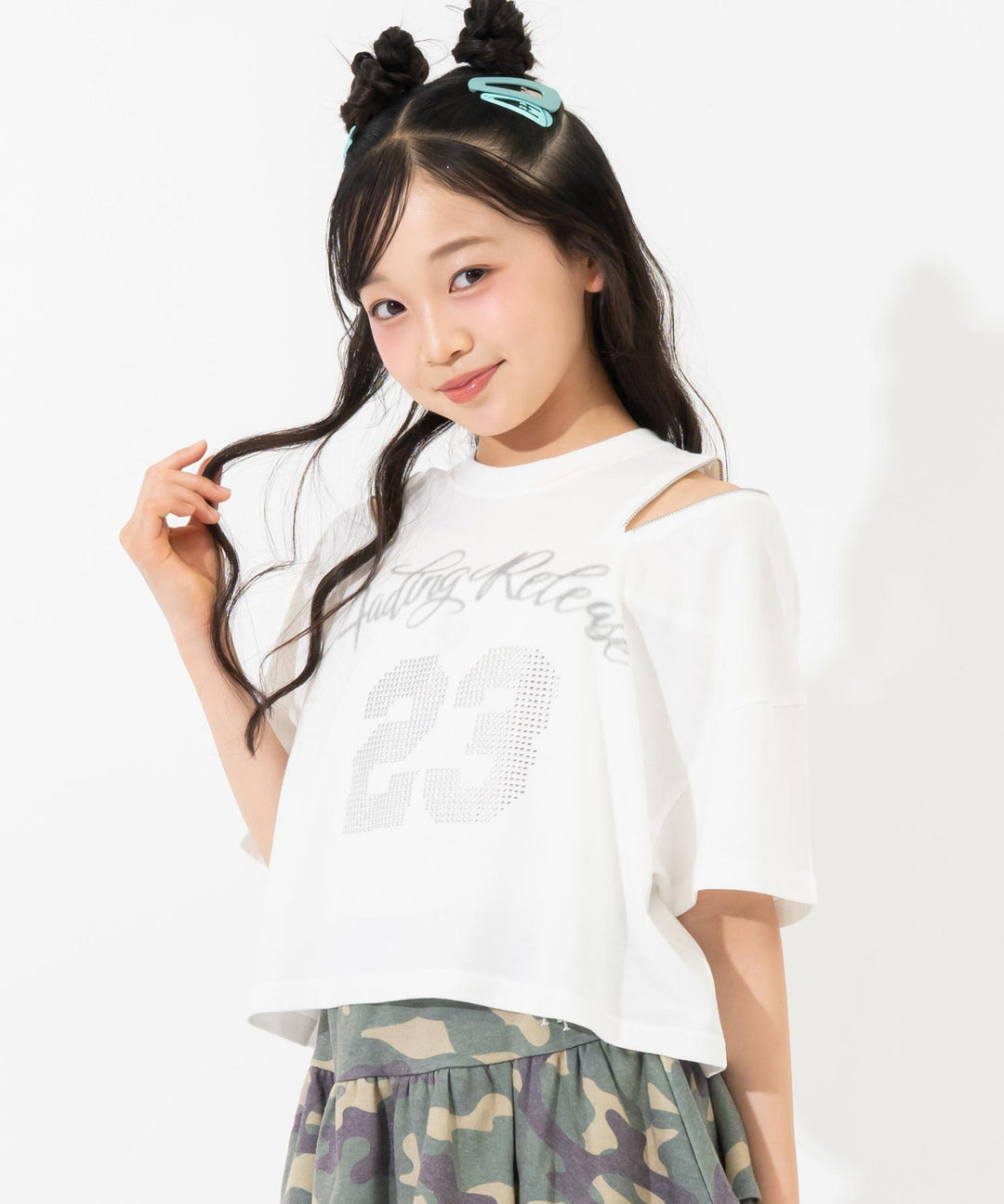 肩ジップ スタッズ ロゴTシャツ 913-7971