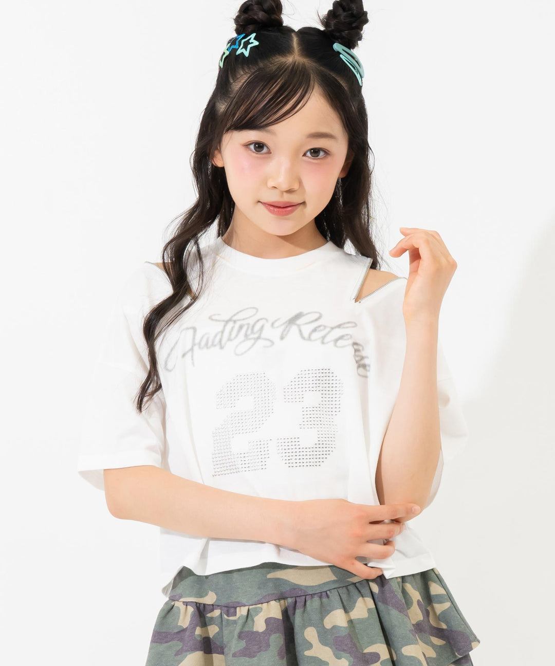 肩ジップ スタッズ ロゴTシャツ 913-7971