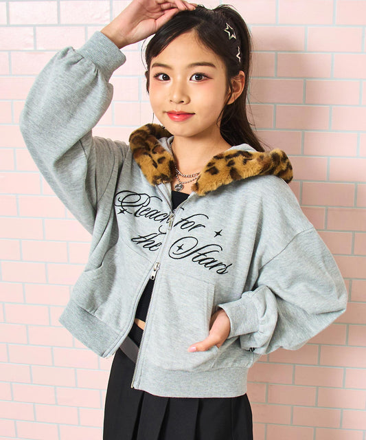 ヒョウ柄 ファー付 フーディー パーカー【キッズお揃い】 914-7798