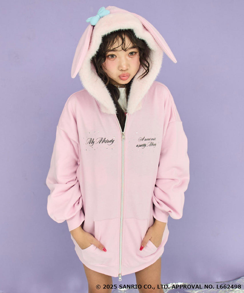 ANAP GiRL ×【 マイメロディ 】ファー耳付きフーディー ビッグ