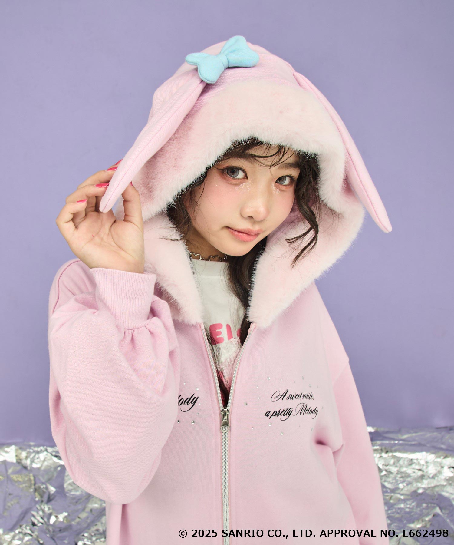 ANAP GiRL ×【 マイメロディ 】ファー耳付きフーディー ビッグ