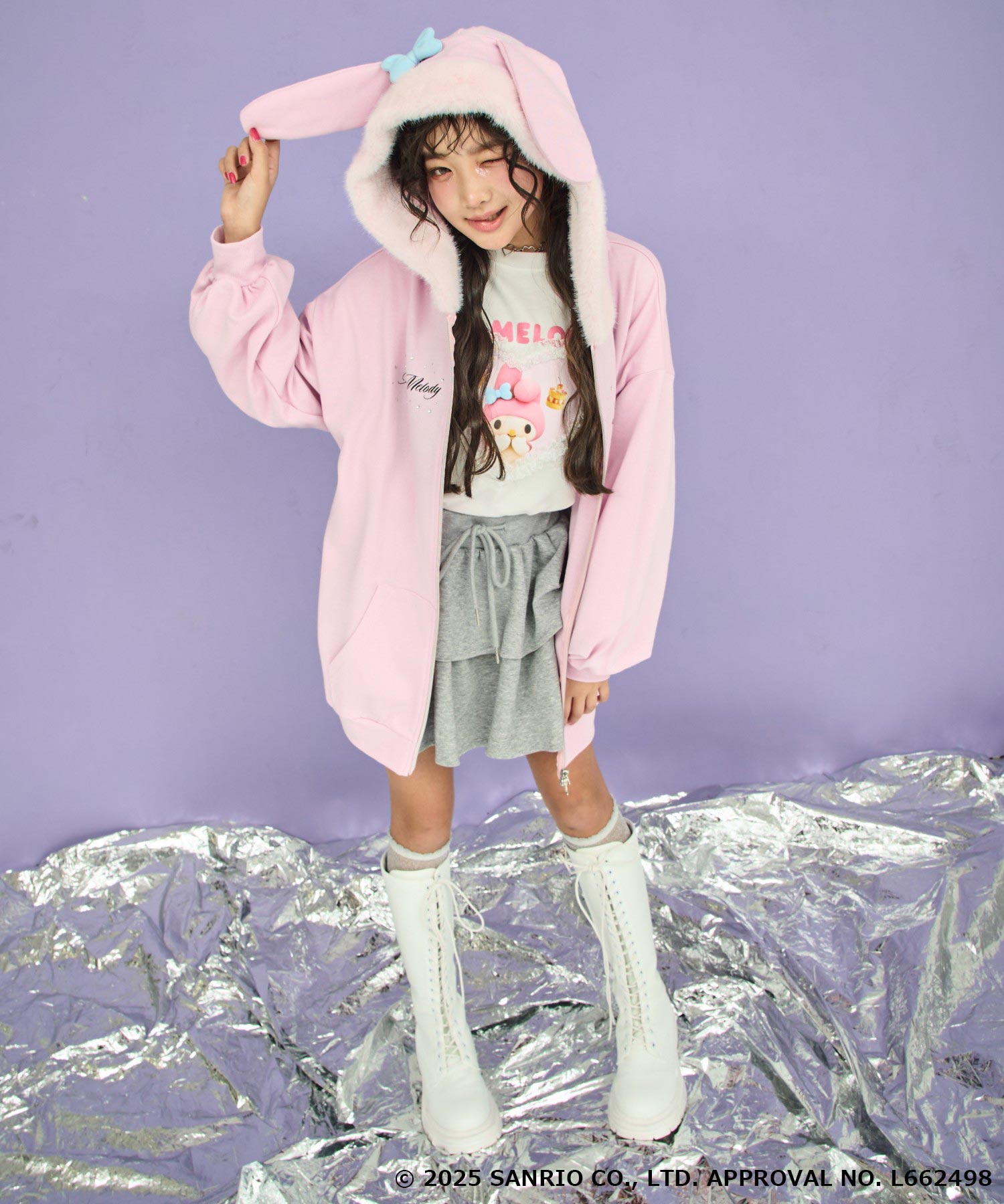 ANAP GiRL ×【 マイメロディ 】ファー耳付きフーディー ビッグ
