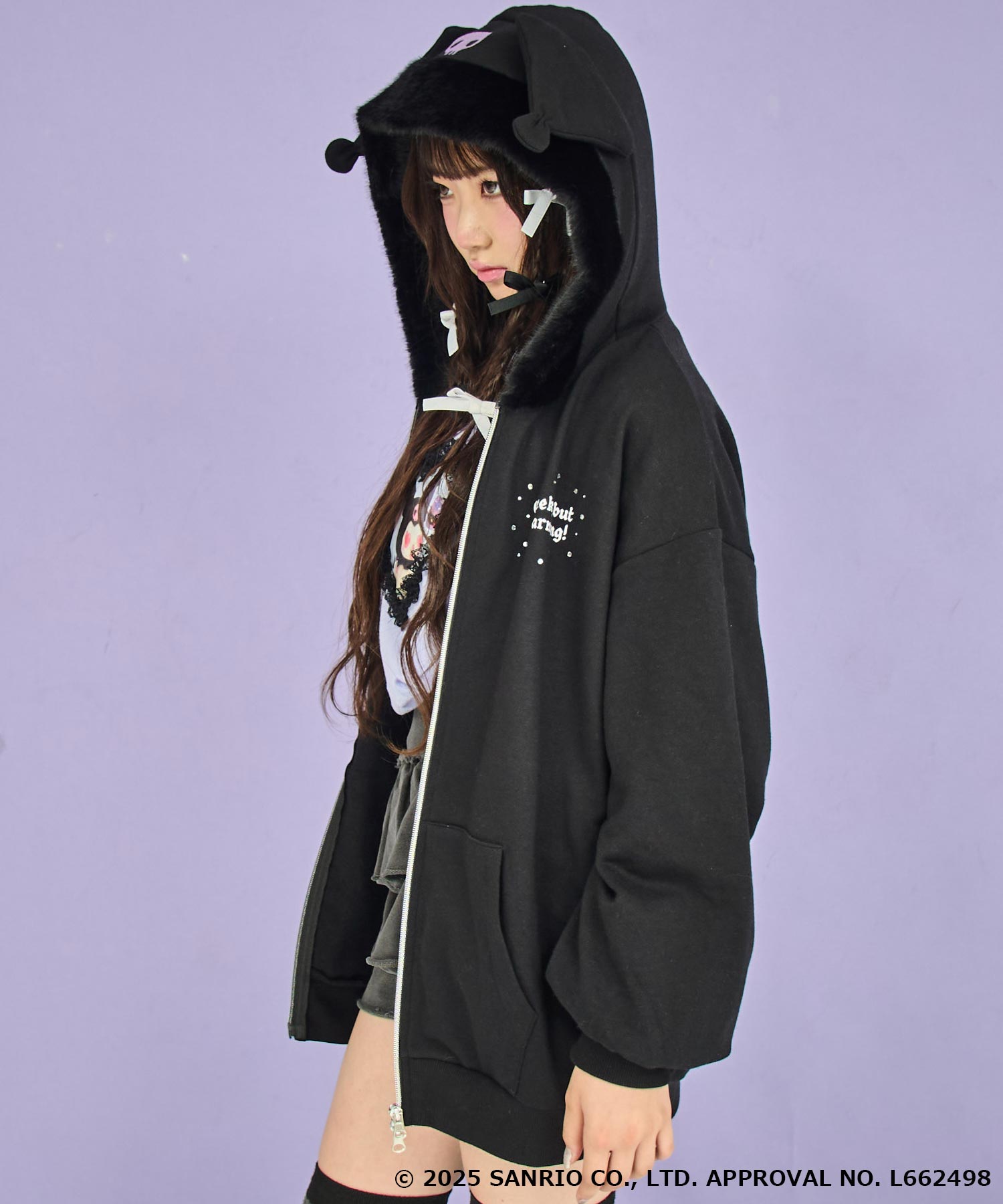 ANAP GiRL ×【 クロミ 】ファー耳付きフーディー ビッグ スウェット