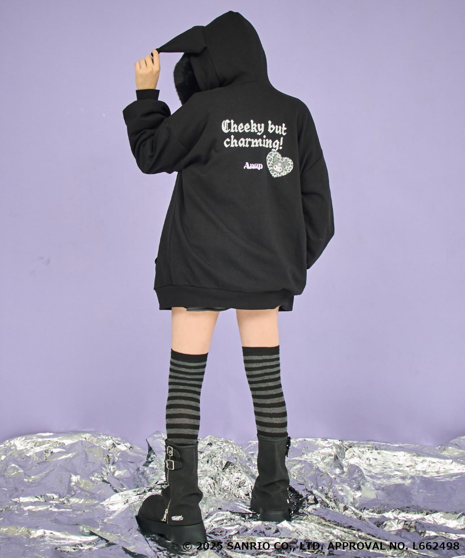 ANAP GiRL ×【 クロミ 】ファー耳付きフーディー ビッグ スウェット