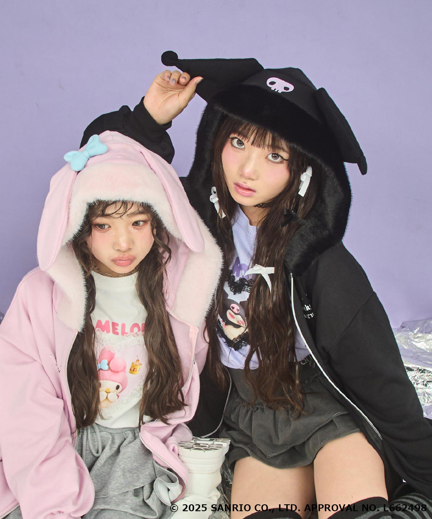 ANAP GiRL ×【 クロミ 】ファー耳付きフーディー ビッグ スウェット