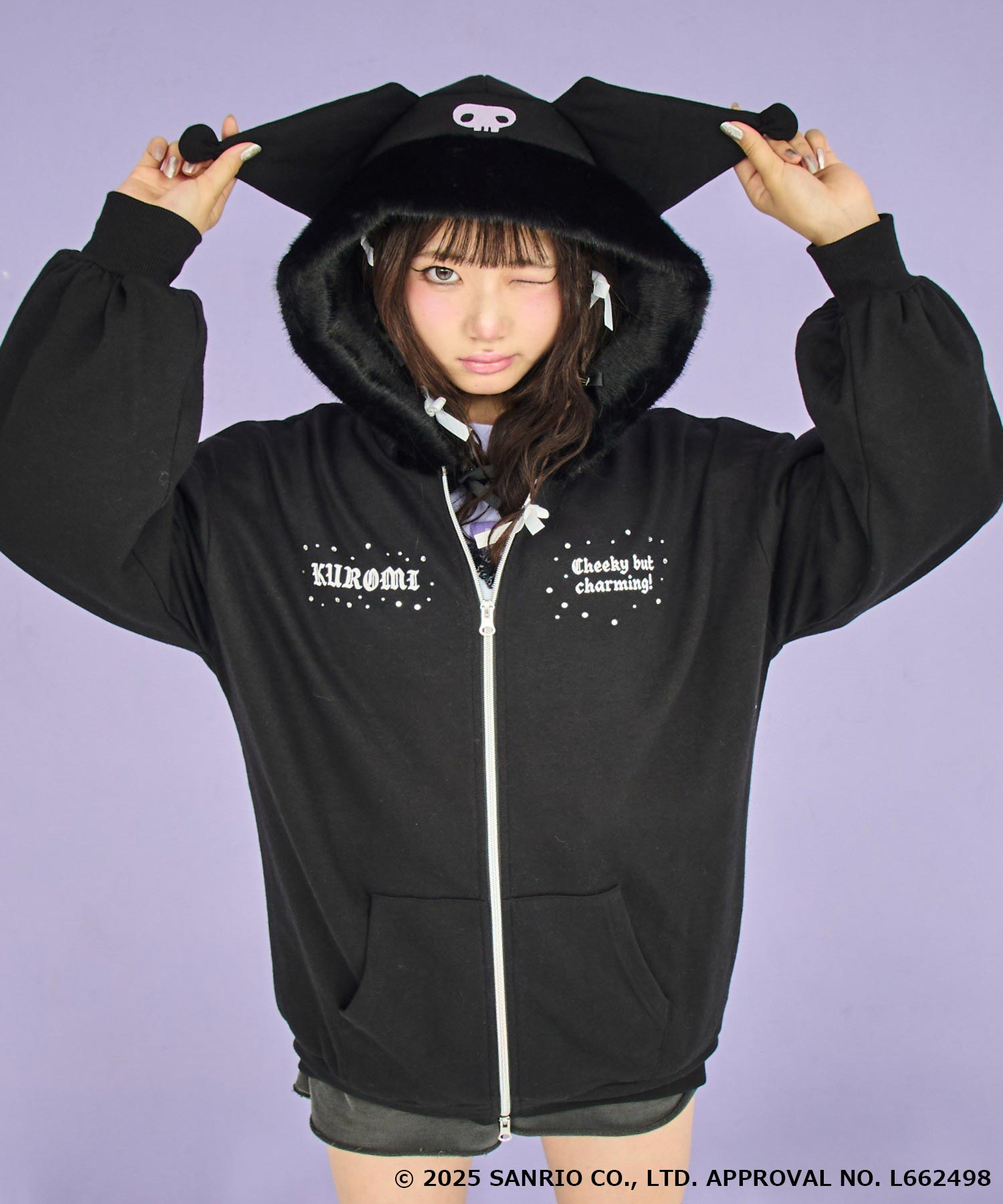 ANAP GiRL ×【 クロミ 】ファー耳付きフーディー ビッグ スウェット