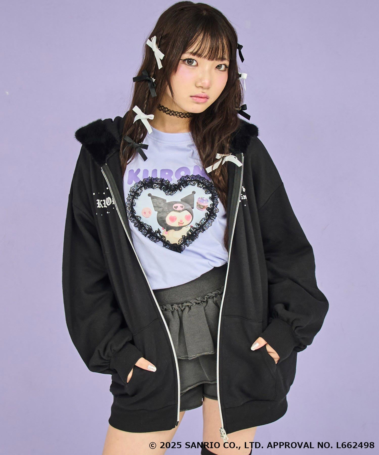 ANAP GiRL ×【 クロミ 】ファー耳付きフーディー ビッグ スウェット