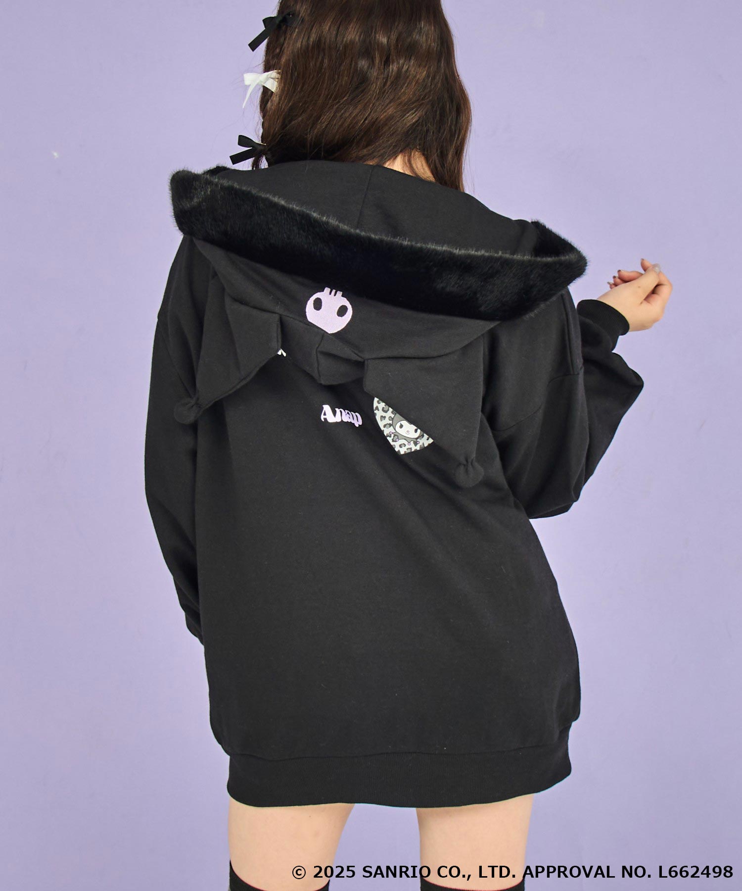 ANAP GiRL ×【 クロミ 】ファー耳付きフーディー ビッグ スウェット
