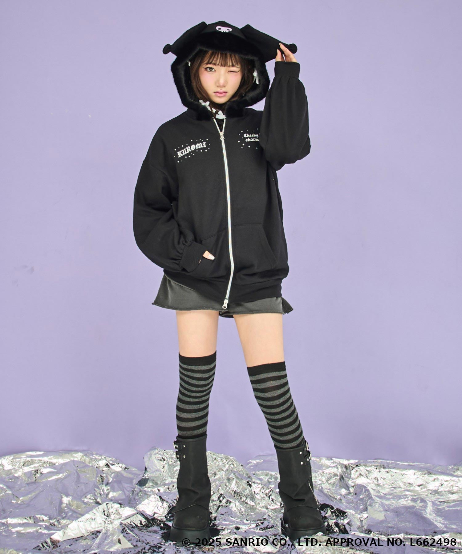 ANAP GiRL ×【 クロミ 】ファー耳付きフーディー ビッグ スウェット