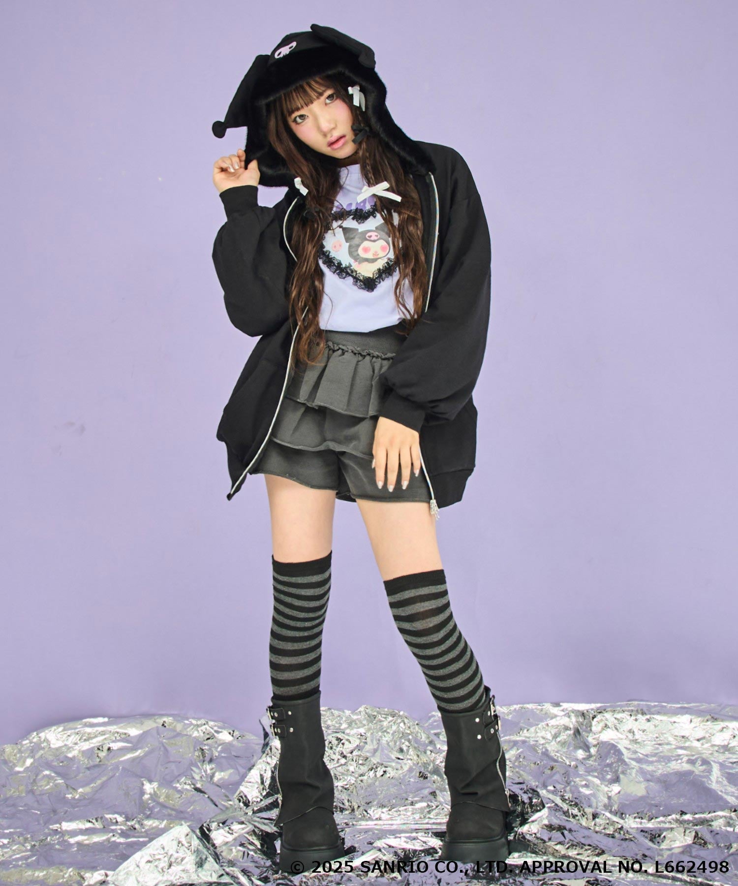 ANAP GiRL ×【 クロミ 】ファー耳付きフーディー ビッグ スウェット