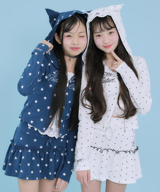 アソート柄 ネコミミ 付 ダブル ジップ カット パーカー【セットアップ対応】 914-7920