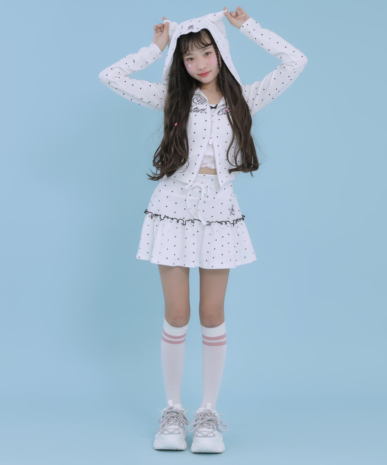 アソート柄 ネコミミ 付 ダブル ジップ カット パーカー【セットアップ