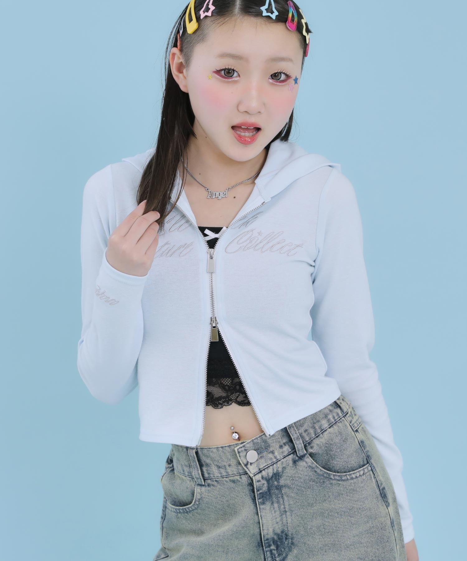 アソート柄 ネコミミ 付 ダブル ジップ カット パーカー【セットアップ